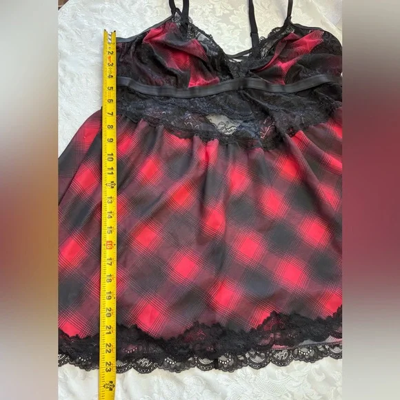 Torrid Babydoll Neglige Size 3X 22/24 Red Black Plaid Lace Sheer Sexy - Picture 9 of 9
